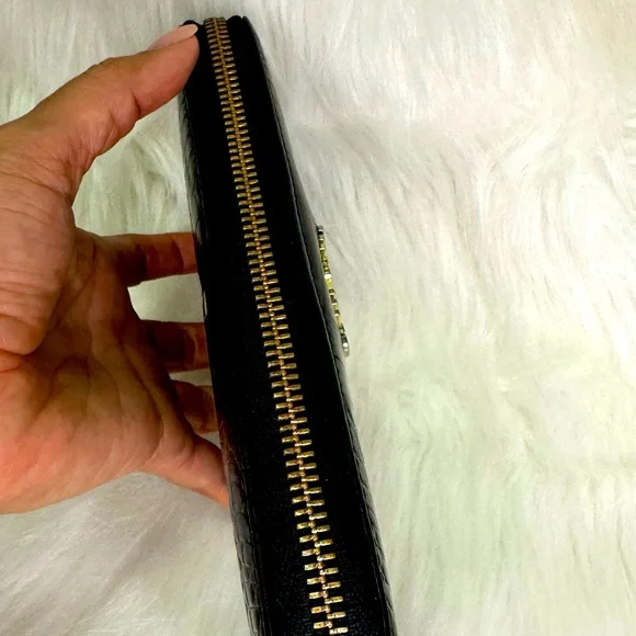 Authentic Miu Miu by Prada leather Black Croc Embossed Zip Around Wallet vintage